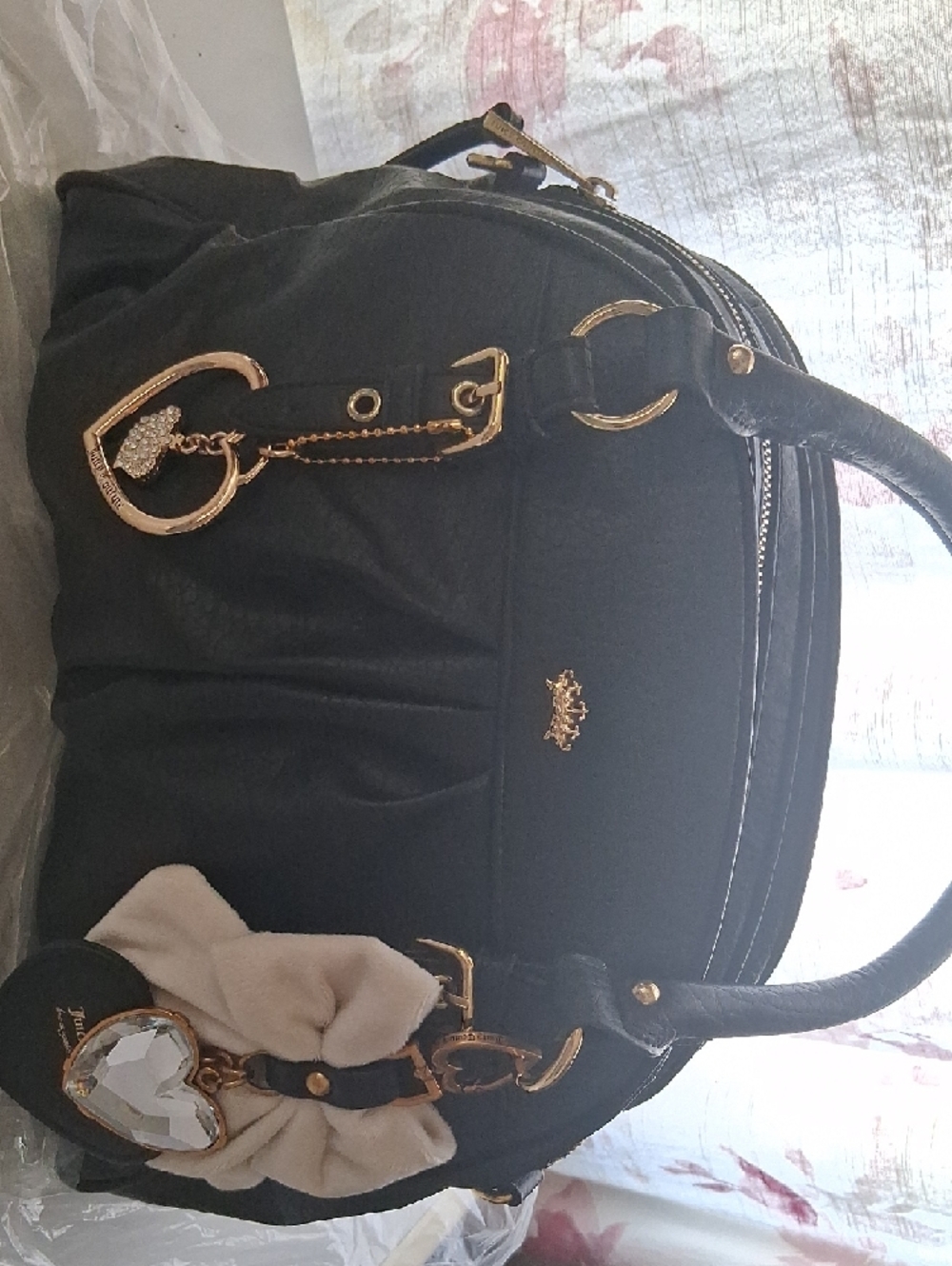 Juicy Couture Black Satchel with Gold Heart Charm - Picture 8 of 11